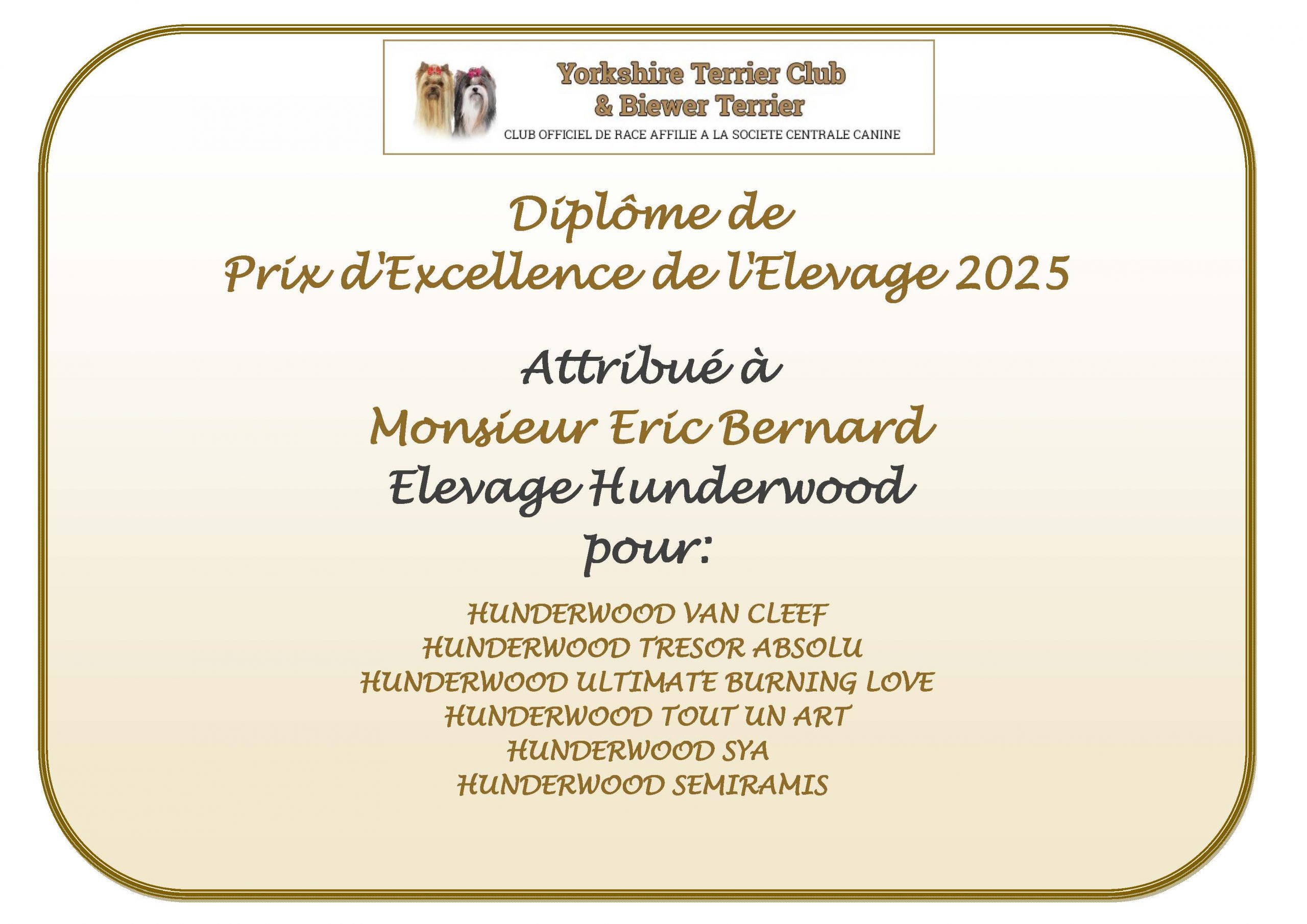DIPLOME prix excellence 2025 BERNARD ERIC